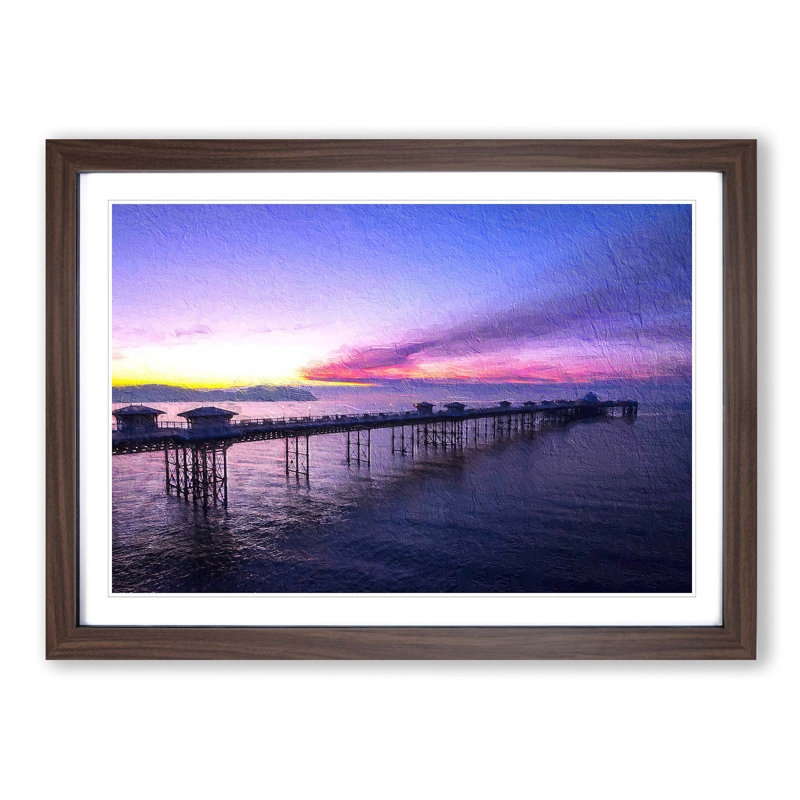 Pier in Llandudno Wales - Picture Frame Painting Print on MDF, 27cm H x 36cm W x 2cm D, Walnut Framed