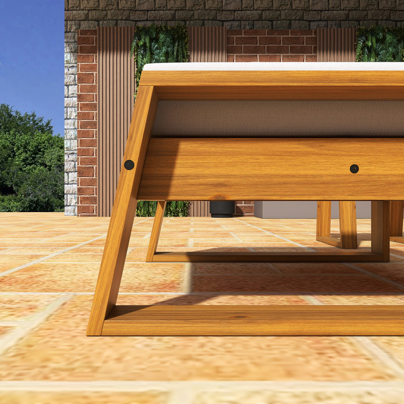 Ensemble de canapé d'extérieur en bois d'acacia avec repose-pieds et table, Beige