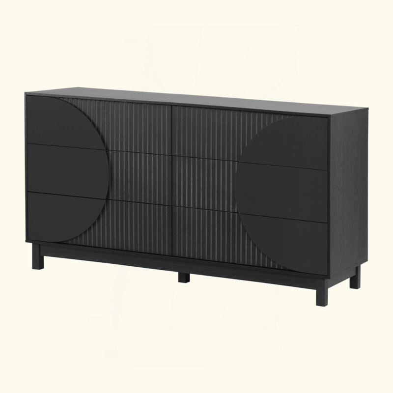 6 Drawer Fluted Dresser 60" Wide - Solid Wood Leg TV Stand, 6 Deep Drawer Storage Cabinet for Bedroom, Living Room & Entryway