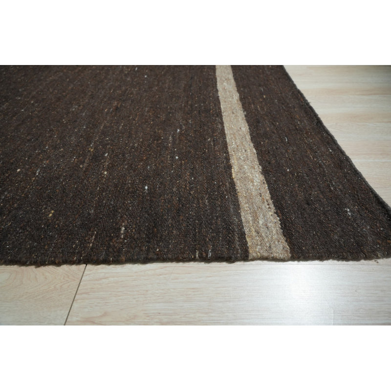 Brown Handwoven Wool Striated Earth Tones Geometric Modern Contemporary Carpet Rug, 8' x 10'