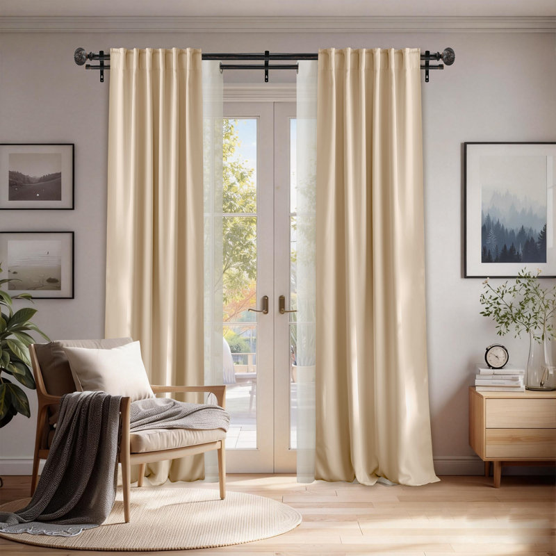 Tringle à rideaux double de 1 pouce de diamètre avec embouts sphériques, tringle à draperie télescopique ajustable robuste pour différentes pièces