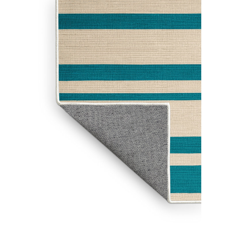 Tapis beige à rayures horizontales lavable à la machine, Rond 4 pi