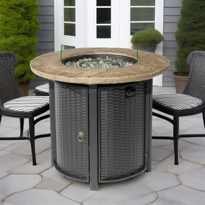 30Inch Round Fire Pit Table Propane Fire Table With Lava Rocks