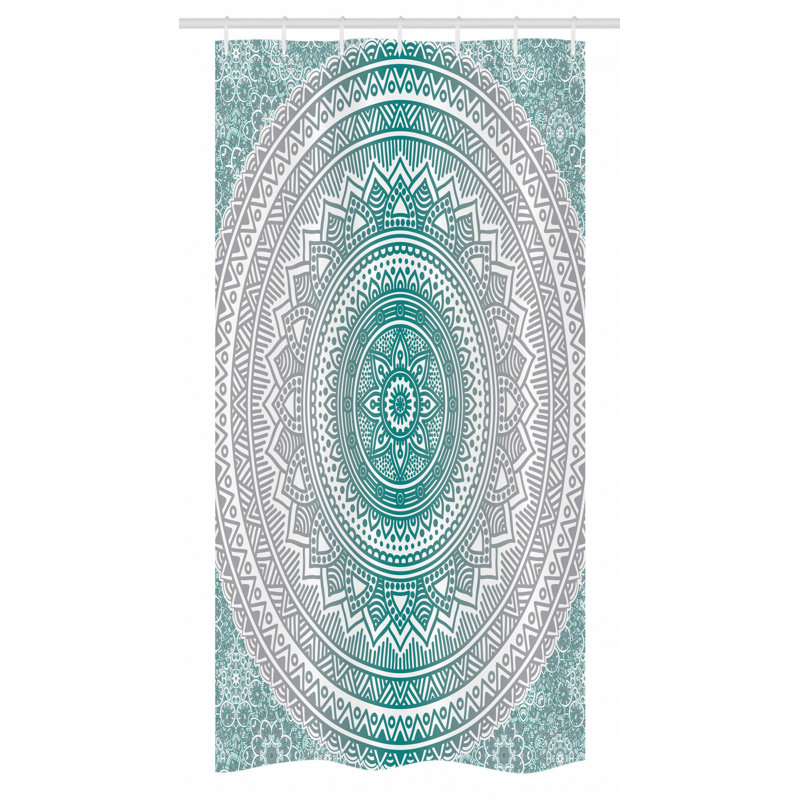 Teal and Gray Mandala Waterproof Fabric Shower Curtain with Hooks
