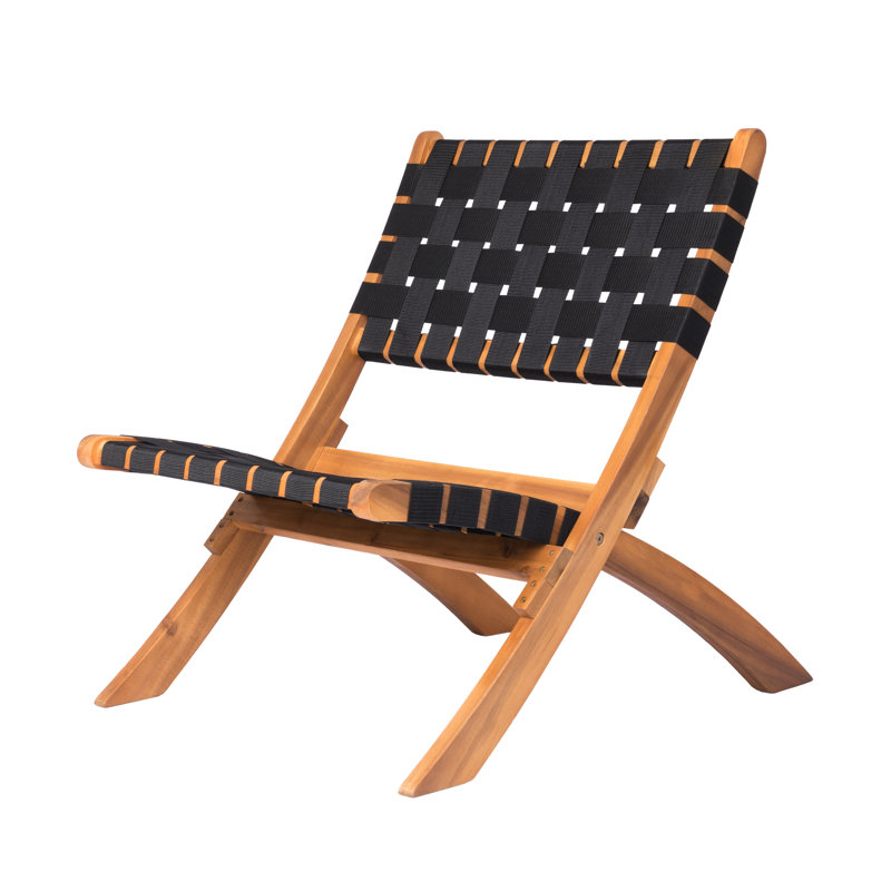 Jalieah Patio Sense Sava Folding Chair, Low Slung Portable Seating ,Solid Acacia Wood ,indoor-outdoor, Black