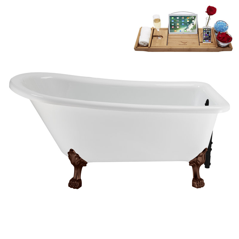 58" Streamlin Clawfoot Tub,Tray,Drain, Clawfeet, Oil Bronze, Matte Black