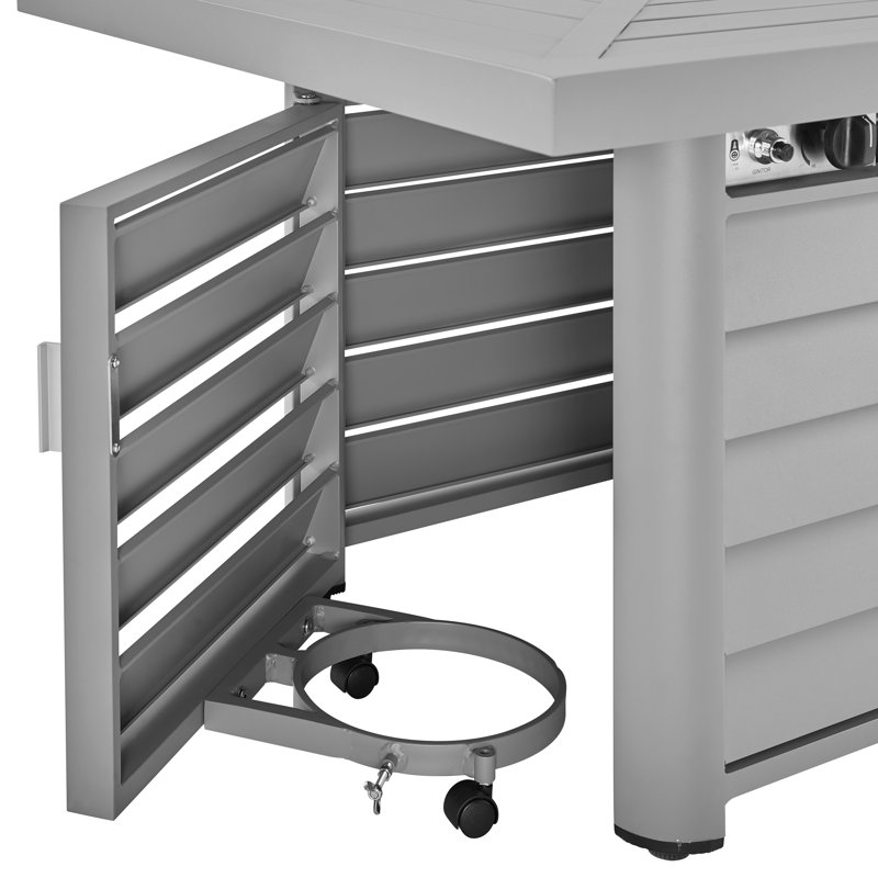 Table de foyer d'extérieur au propane en aluminium avec couvercle Baecher, Gris clair, H 24,6 po x l 51,9 po x P 33,9 po