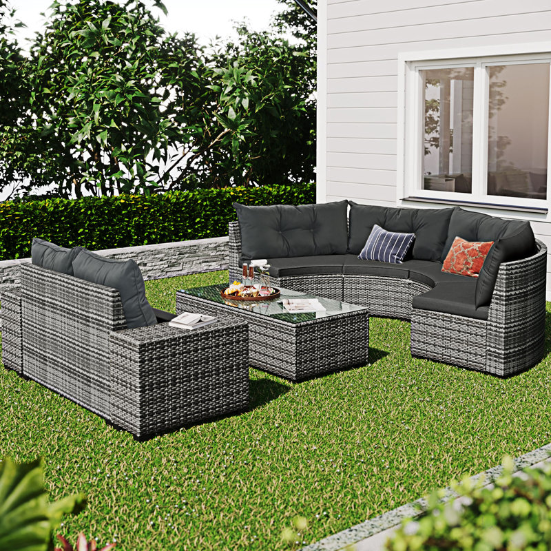 8-pieces Outdoor Wicker Sectional Sofa Set, Gray