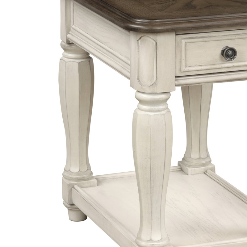 Table de chevet antique blanche et brune avec rangement