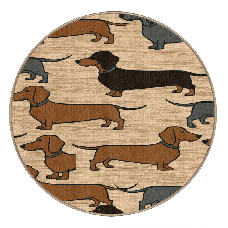 Washable Dachshund Dogs Area Rug, Round 5'
