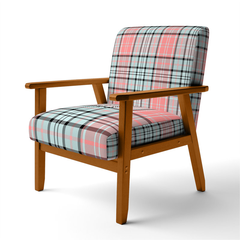 Fauteuil d'appoint rembourré à motif tartan vert et orange Fetullah, Rose / ivoire / crème, Brun
