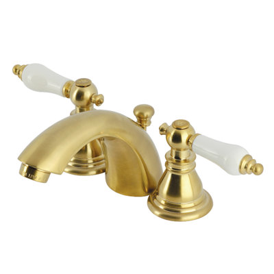 Kingston Brass American Patriot Two-Handle 3-Hole Deck Mount Mini-Widespread Bathroom Faucet with Plastic Pop-Up