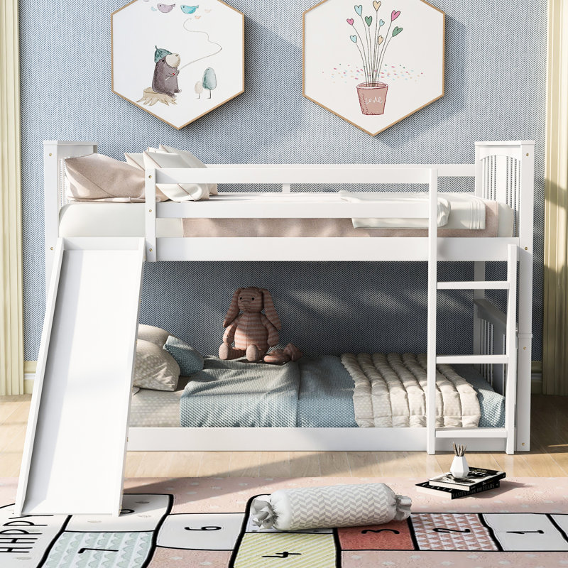 Lit double au-dessus d'un lit superposé avec glissoire, blanc - Rehaussez le décor de votre chambre à coucher