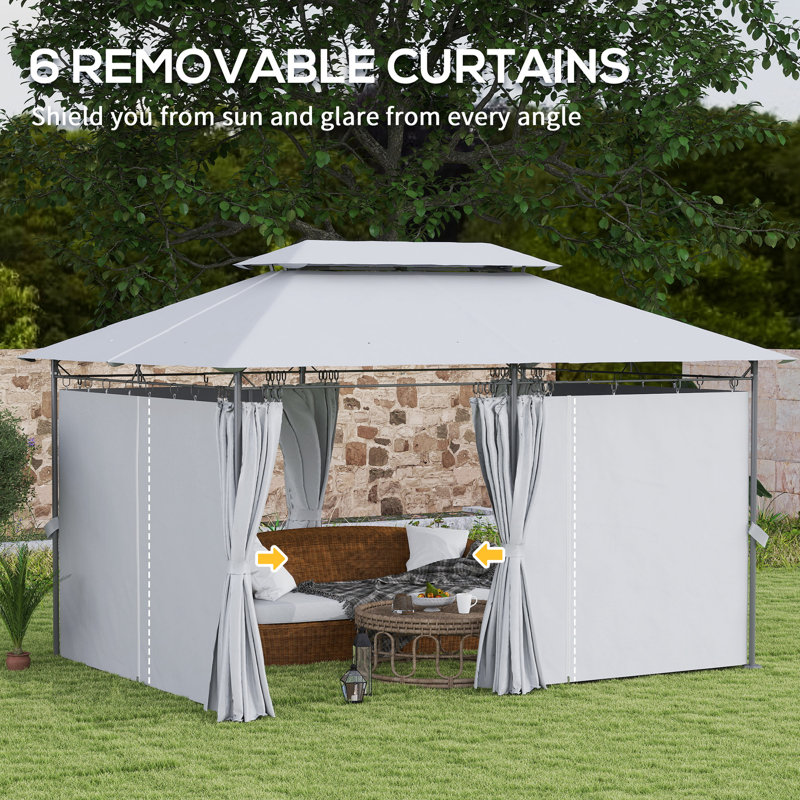 Outsunny 3 x 4m Garden Gazebo with Sides Double Roof, Grey