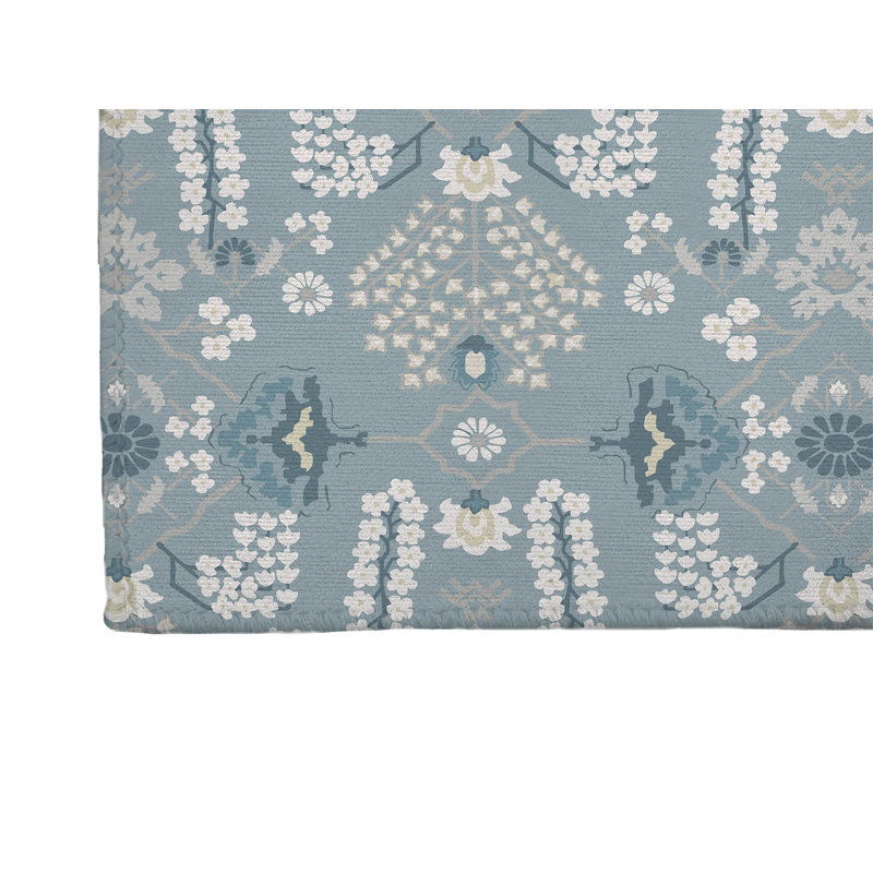 Tapis de lessive léger et antidérapant Zoey, L 61 po x H 6,5 po, Motif floral bleu