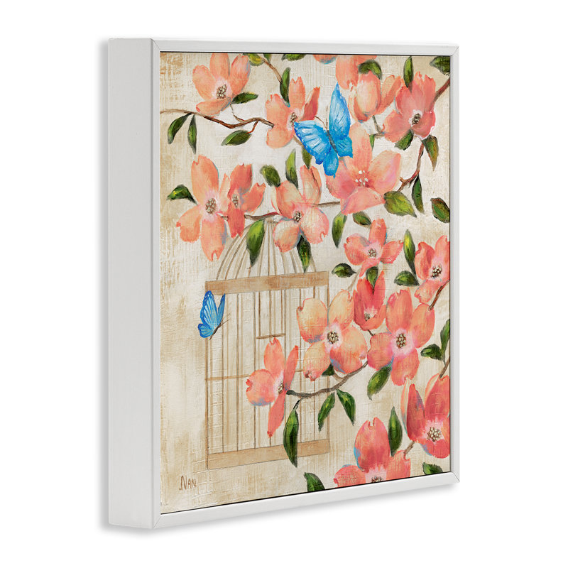 Giclée encadrée Spring Fling Red Blossoms, design par Nan, H 24 po x l 24 po, Estampe numérique encadrée blanc bord de mer