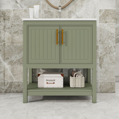 Meuble-lavabo de salle de bain avec lavabo en céramique, tablette Botom et armoire de rangement