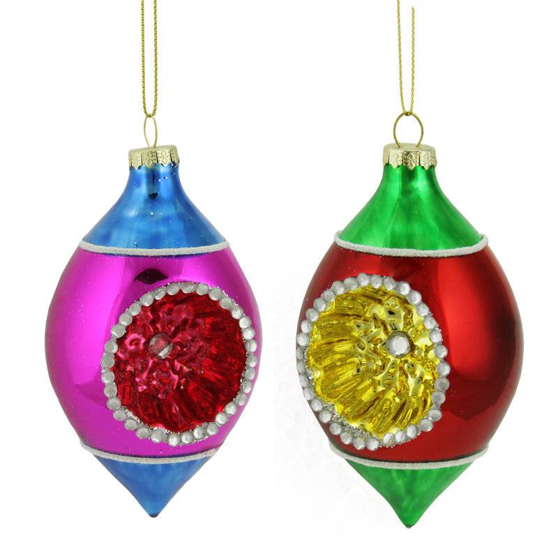 Ornement de Noël en verre 4,5 po, Bleu / rose / rouge