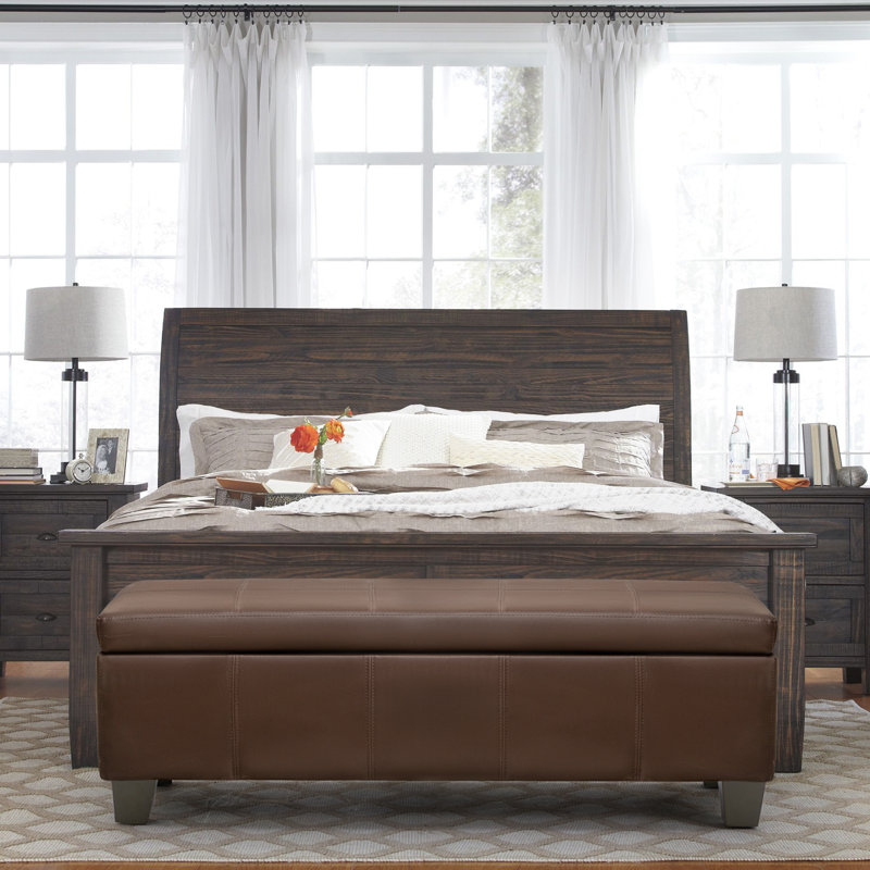 51 Inch Faux Leather Rectangle Storage Ottoman, Brown