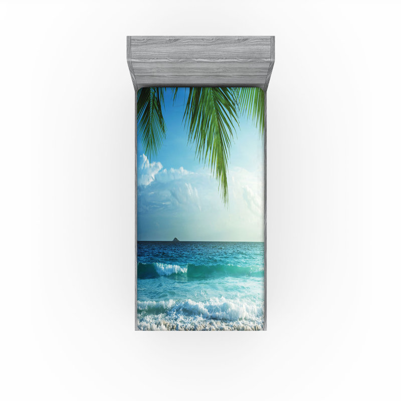 Drap-housse Ambesonne Ocean, paquet de 2, palmiers tropicaux, vert et bleu, Drap-housse de taille simple