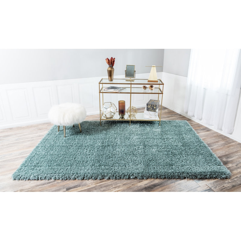 Tapis à poils longs bleu, Rectangle 9 pi x 12 pi