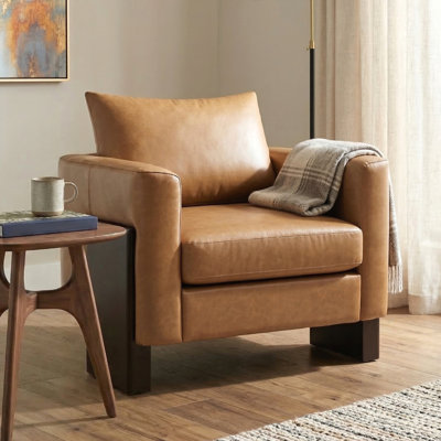 Fauteuil club moderne avec pieds en bois d'hévéa