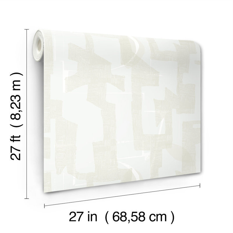 Papier peint tribal moderne, Blanc cassé, 27 pi x 27 pi