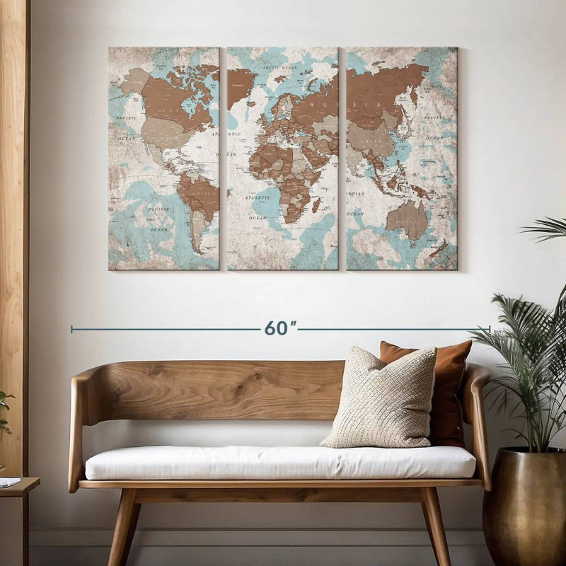 Keiri Geographic World Map VI, 32" H x 50" W