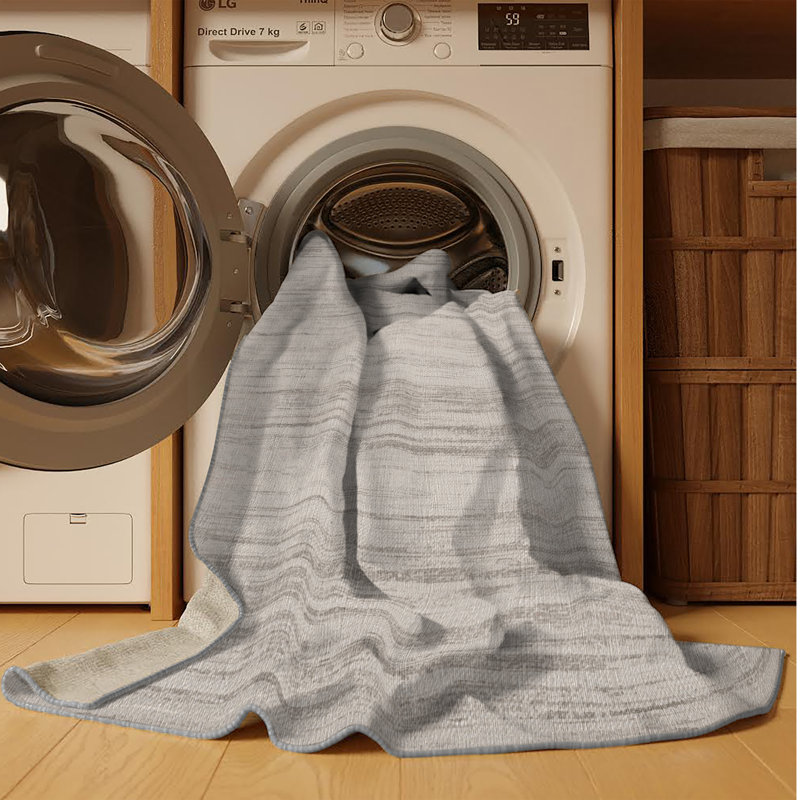 Machine Washable Abstract Gray Area Rug, Round 8'