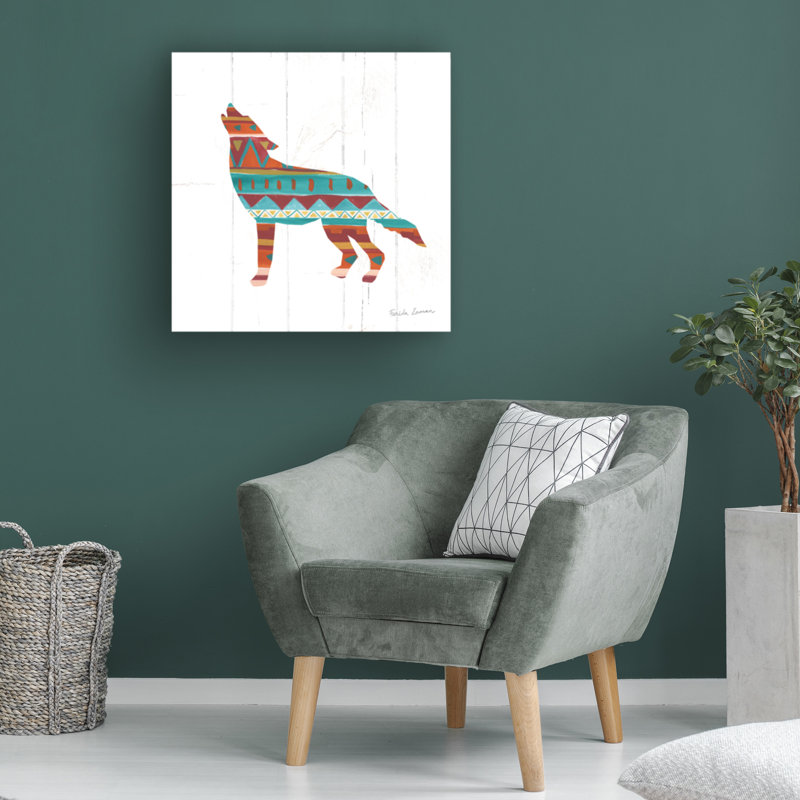 Southwestern Pattern Wolf Canvas Art in Multicolor, 18" x 18"