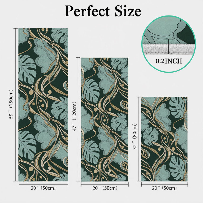 Tropical Leaf Non-Slip Washable Kitchen Mats