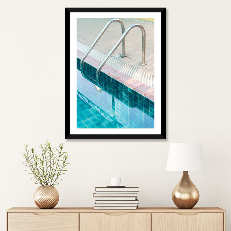 « rétro piscine piscine »-impression photo, H 24 po x l 16 po x P 1 po, Papier avec cadre noir