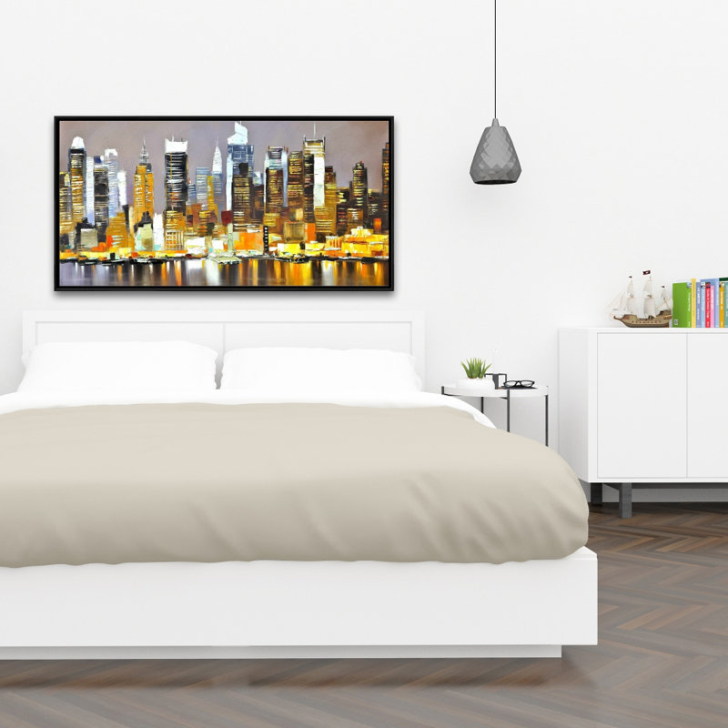 Texturized skyscrapers by night - 24"x48" Framed canvas