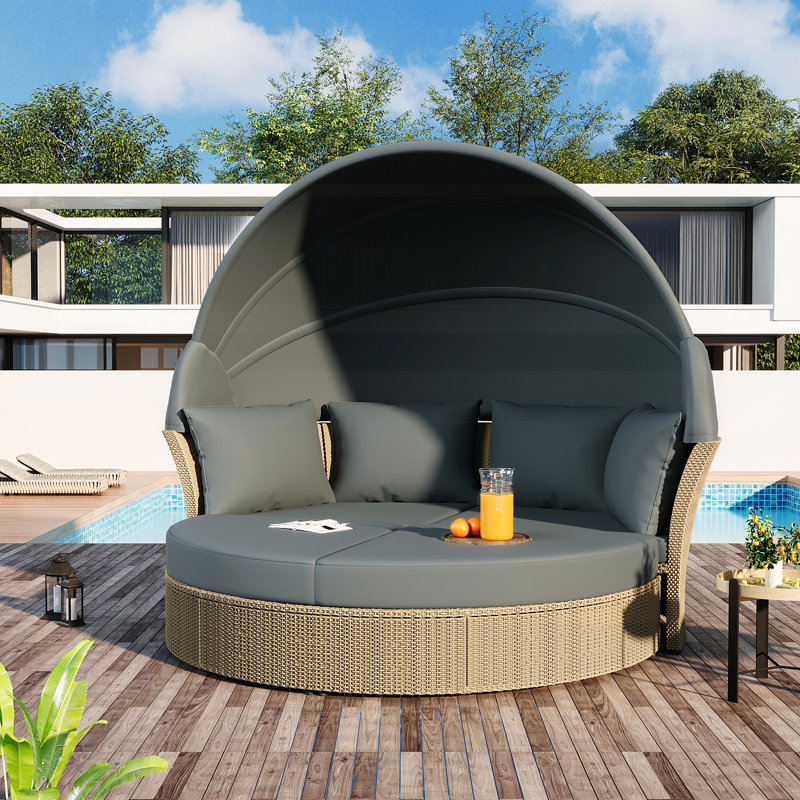Ensemble de mobilier d'extérieur pour lit de jour en rotin et osier avec canapé escamotable, 4 coussins pour la pelouse et le jardin