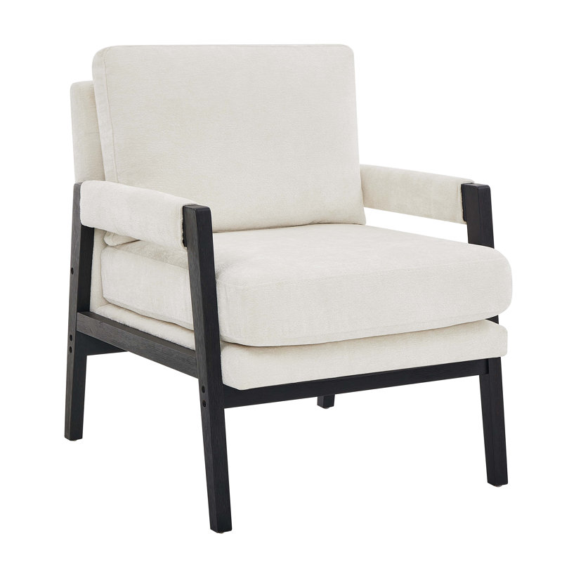 Mid-Century Modern Chenille Upholstered Accent Armchair, White