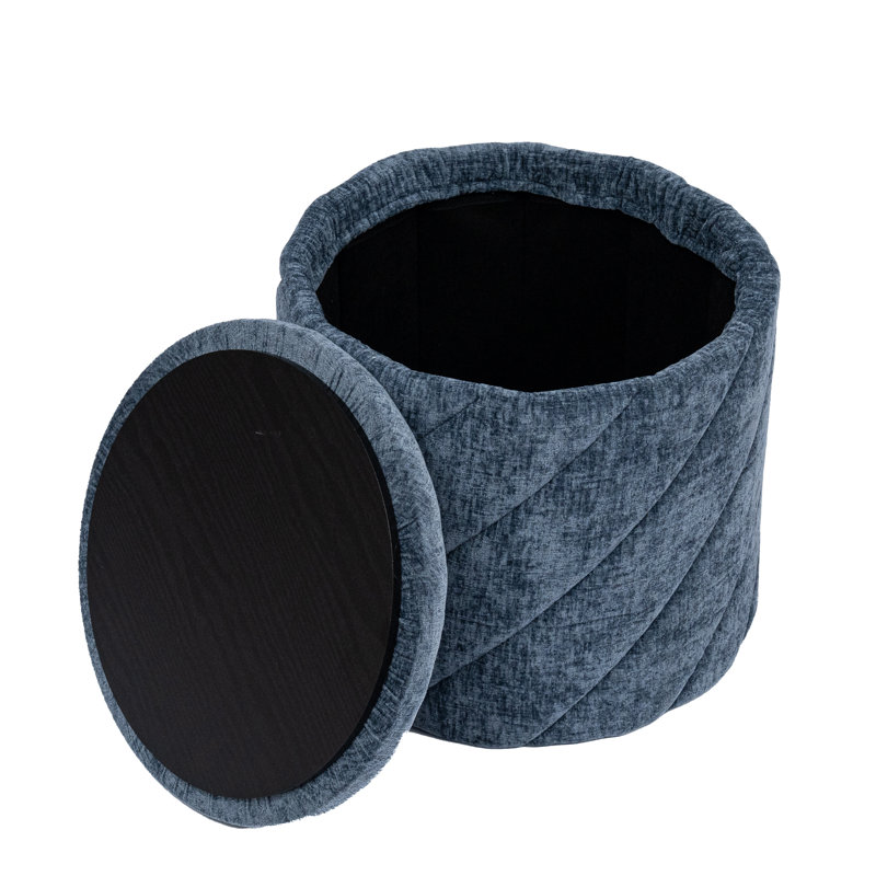 Repose-pieds rond avec capitonnage en chenille avec plateau rabattable - l 15 po x P 15 po x H 15 po, Bleu