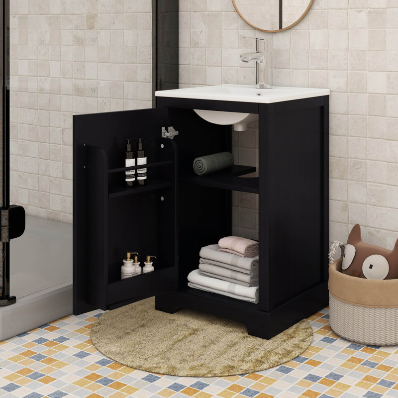 Maximisez l'espace avec un meuble-lavabo et un lavabo de 20 po, un support de rangement et des tablettes réglables, Noir