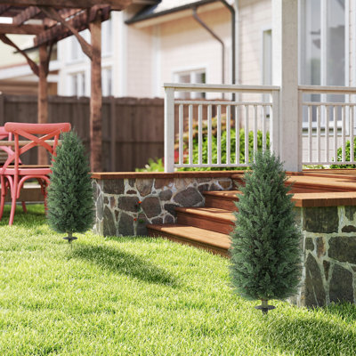 43.3 Inch Set of 2 Artificial Topiary Cedar Trees, Indoor Outdoor Faux Pine Shrubs Plants, UV Resistant Realistic Artificial Bushes with Ground Stake for Garden, Porch, Balcony