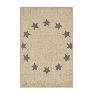 Machine Washable Ahart July 4Th Modern & Contemporary Abstract Rug in Beige – Beige Binding