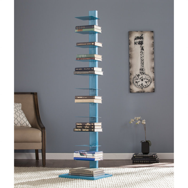 65" Twelve Tier Narrow Tower Bookcase, Blue