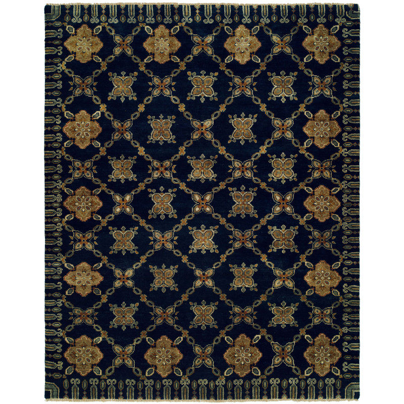 Herzog Wool Geometric Area Rug in Navy, Rectangle 4' x 6'