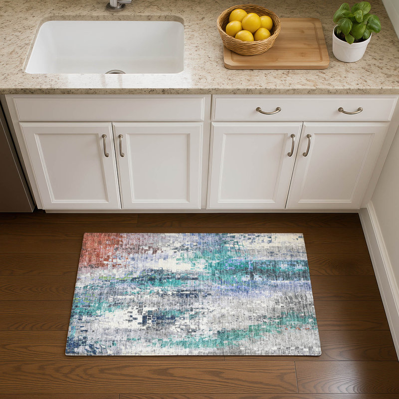 Premium Machine Washable Mayfield AMF2254 Abstract Rug, 1'8" x 2'6", Teal