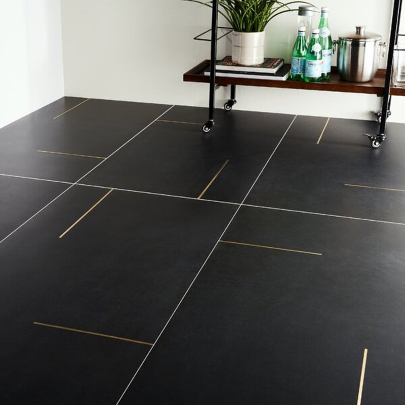 Lines 24x48 Matte Brass Inlay Porcelain Tile, Black