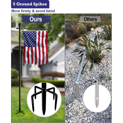 Mât de drapeau de jardin 10 pi pour drapeaux américains de 3 pi x 5 pi, mât réglable avec base à 5 pointes pour cour extérieure, noir