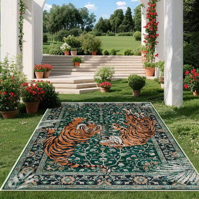 Tapis vert foncé à motif floral Deux Tigers, adapté au salon, doux et confortable, facile à entretenir, lavable à la machine, idéal pour la salle à manger, la chambre à coucher, l'entrée, le bureau personnel, le porche arrière, le patio et la décoration intérieure .