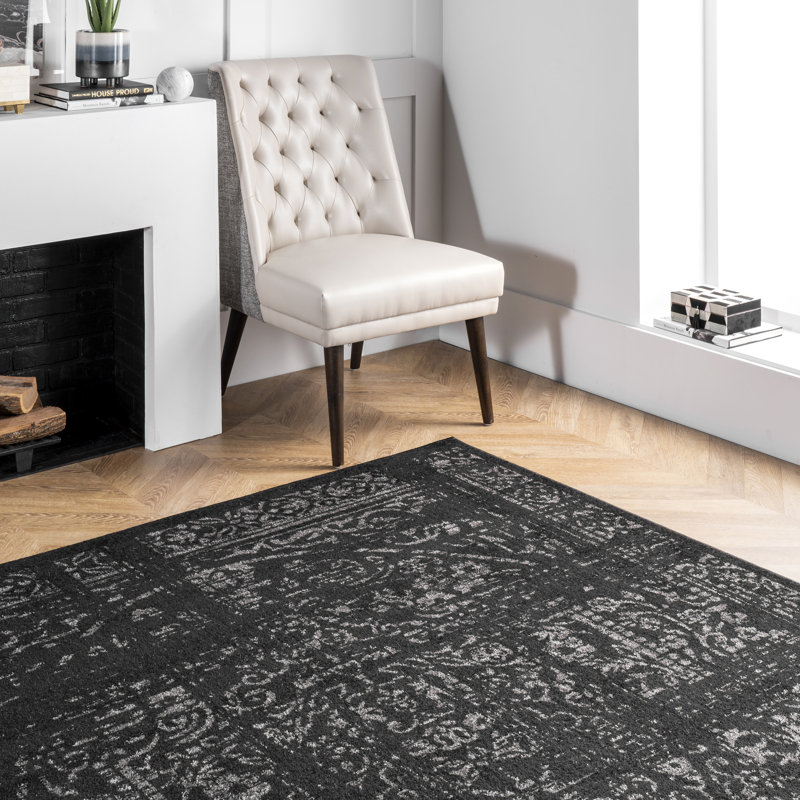 Tapis de couloir à motif de médaillon pour le salon, la chambre à coucher, la salle à manger, le vestibule, le couloir ou la cuisine Adetoun, noir / gris
