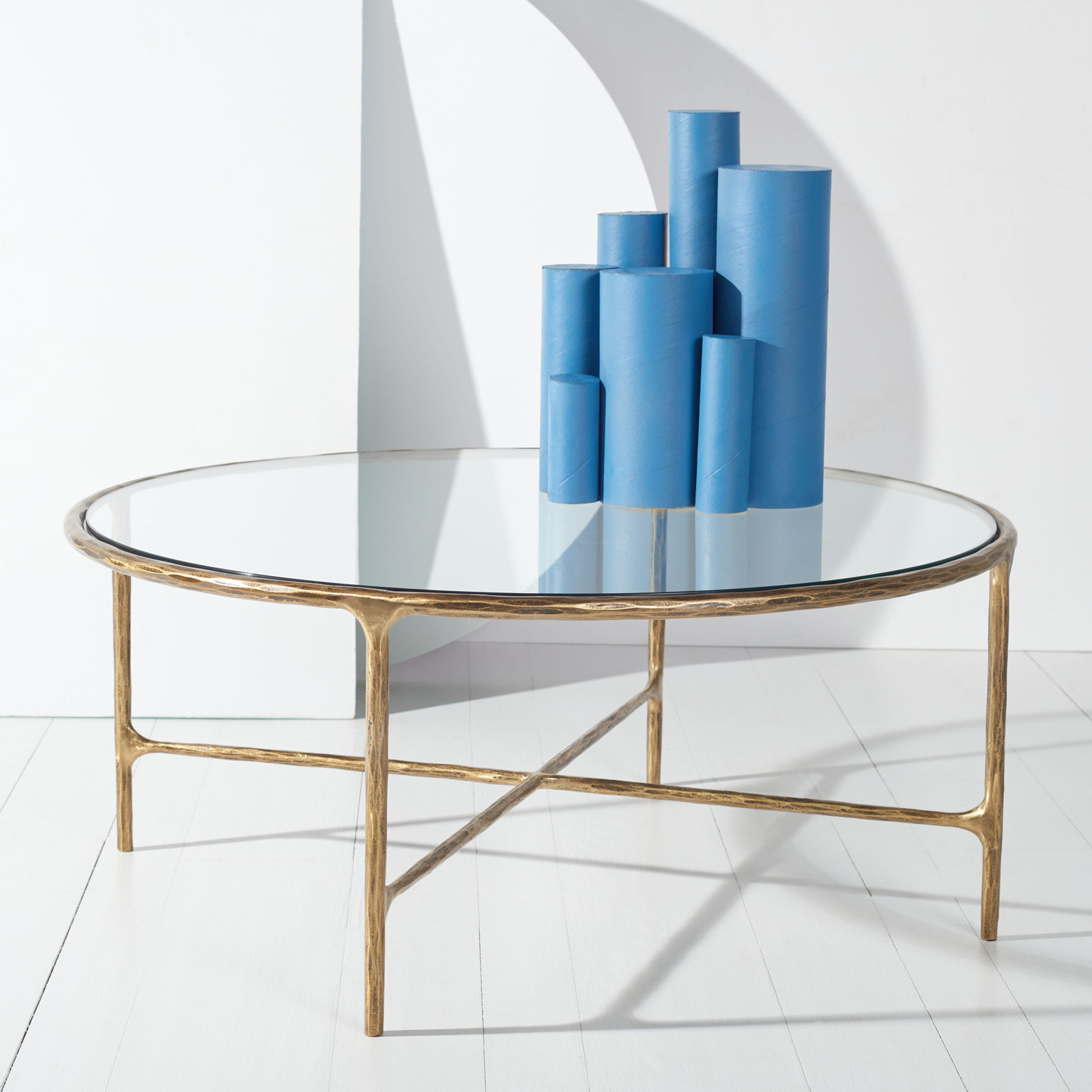 Evelynn 4 Legs Coffee Table, Brass, Clear, Glass