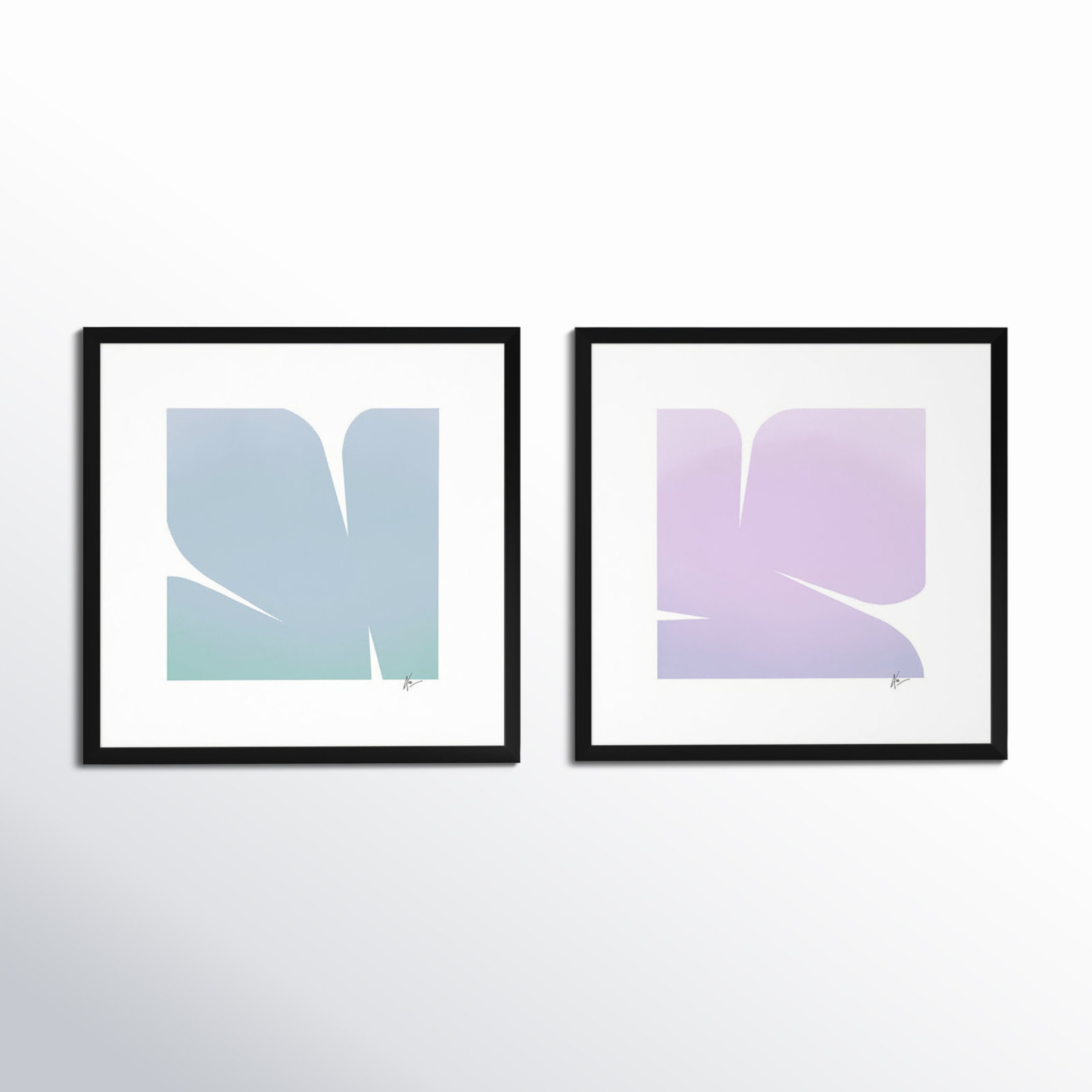 Purple & Blue Clouds. Set Of 2 by Lee Lessem, Black Framed, 16" H x 32" W x 1.25" D