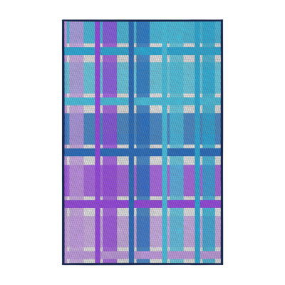 Tapis rouge/bleu à motifs