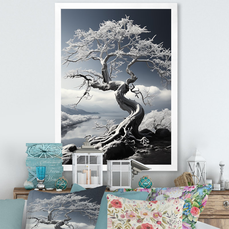 «Dreams» sur toile, noir et blanc, Cadre simple blanc, H 44 po x l 34 po x P 1,5 po